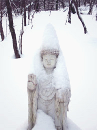 White marble Medicine Buddha in the snow 